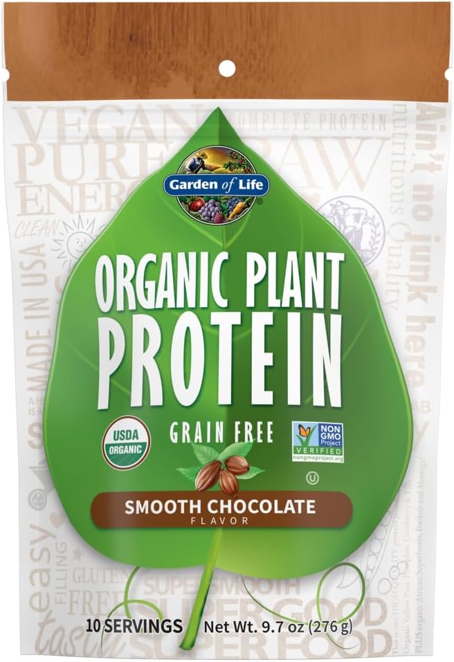 Garden of Life Organic Plant Protein Smooth Chocolate Powder 10 Servings - Vegan Grain Free &amp Gluten Free Plant Based Shake with 1 Billion CFU Probiotics &amp Enzymes 15g Protein