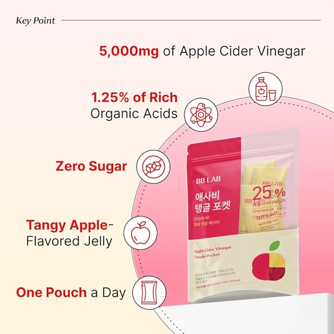 NUTRIONE BB LAB Apple Cider Vinegar Jelly – 5000mg Per Pouch Zero Sugar 20g x 14 Packs Premium Korean Apple Cider Vinegar Convenient Delicious &amp Refreshing Apple Flavor