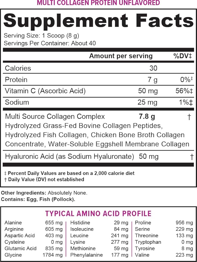 Multi Collagen Peptides Powder for Women - Hydrolyzed Unflavored Collagen Powder for Women with Types I II III V &amp X Plus Vitamin C &amp Hyaluronic Acid for Beautiful Hair Skin and Nails - 40 Ser