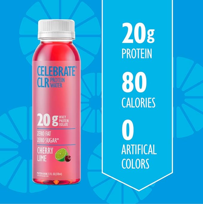 Celebrate Vitamins CLR Whey Isolate Protein Water Cherry Lime – 20g Ready-to-Drink Protein for Post-Bariatric Surgery Patients – Gluten-Free Sugar-Free Hydrating Refreshing Protein Beverage 12 Pack