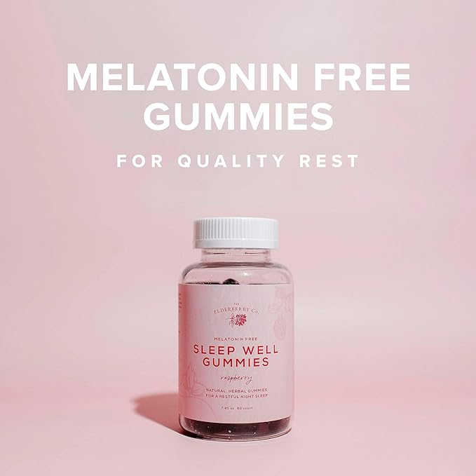 The Elderberry Co. Sleep Well Melatonin-Free Gummies for Deep Restorative Sleep L-Theanine Passionflower Lemon Balm