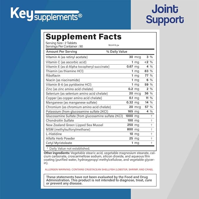 Key Supplements Joint Support 180 Tablets Glucosamine &amp Chondroitin