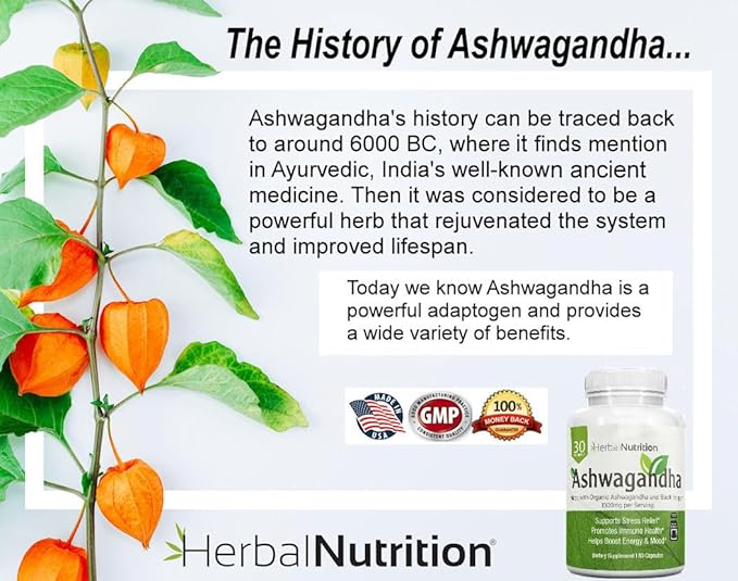 Herbal Nutrition Organic Ashwagandha 120 Vegan Capsules Withania somnifera Root Powder Traditional Ayurvedic Herb for Balance Calm &amp Daily Wellness Non-GMO Plant-Based Tested for Quality