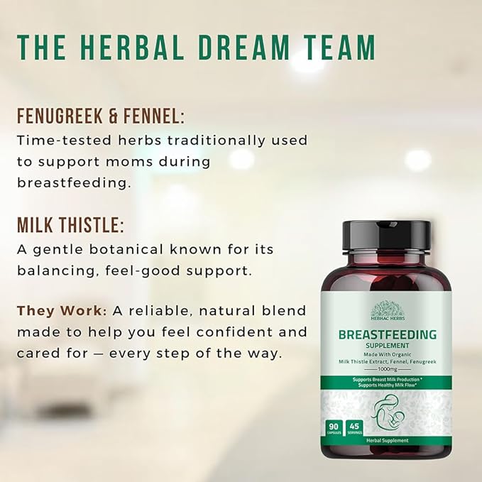 Breastfeeding Supplement - Support Increase Milk Supply with Fenugreek Fennel and Milk Thistle - Lactation Support Supplements for Supports Healthy Breast Milk Production 90 Capsules