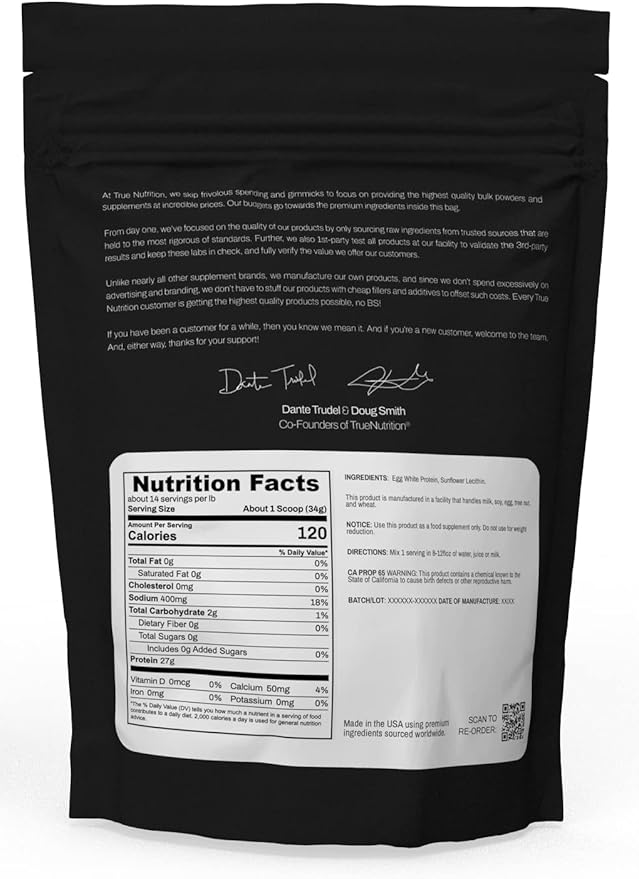 True Nutrition Egg White Protein Powder - 24g Dairy Free Lactose Free Egg Protein - Paleo Keto Carnivore Gluten Free Soy Free Non-GMO - Unflavored Unsweetened - 1 lb