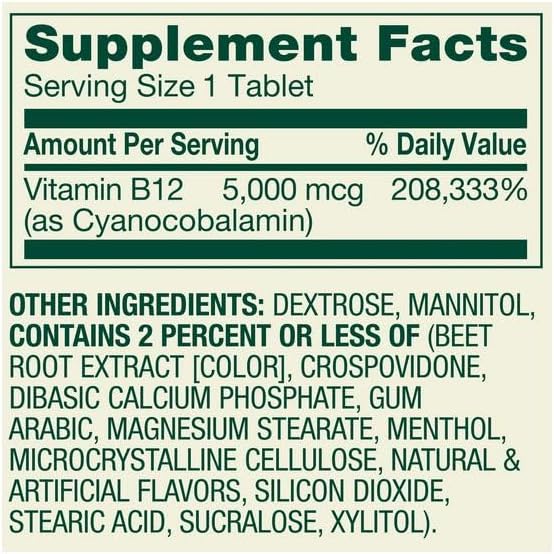 Extra Strength Vitamin B12 Metabolism Support Dietary Supplement Fast Dissolve Tablets Mixed Berry 5000 mcg 45 Count