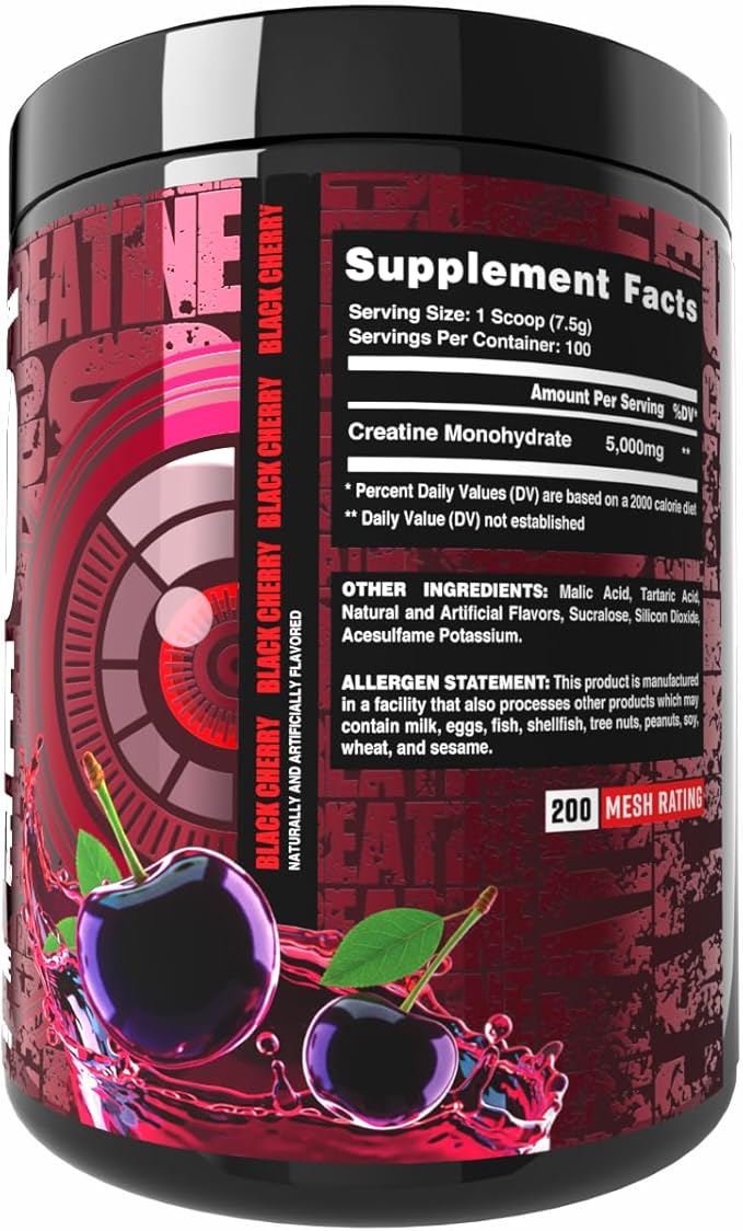 Ekkovision Creatine Monohydrate Powder Micronized Black Cherry Pre Workout &amp Post Workout Supplement for Men and Women Energy Support Easy to Mix in Shakes Smoothies &amp Beverages 100 Ser