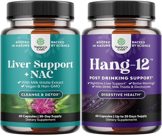Bundle of Liver Support NAC - N Acetyl Cysteine with Antioxidants Turmeric Choline Dandelion &amp L-Glutathione and Nighttime Liver Detox &amp Hydration with DHM Dihydromyricetin Milk Thistle &amp