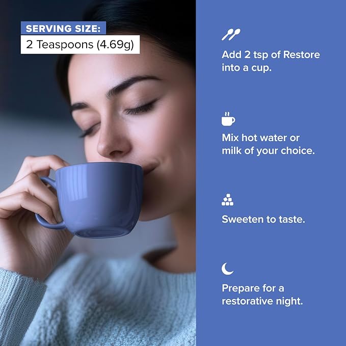 Complement Restore Golden Latte - Calm Magnesium Powder Reishi Ashwagandha Valerian &amp L-Theanine - Deep Sleep Aid Drink Nighttime Recovery Relaxation Adaptogens Mix - No Melatonin (30 Serving