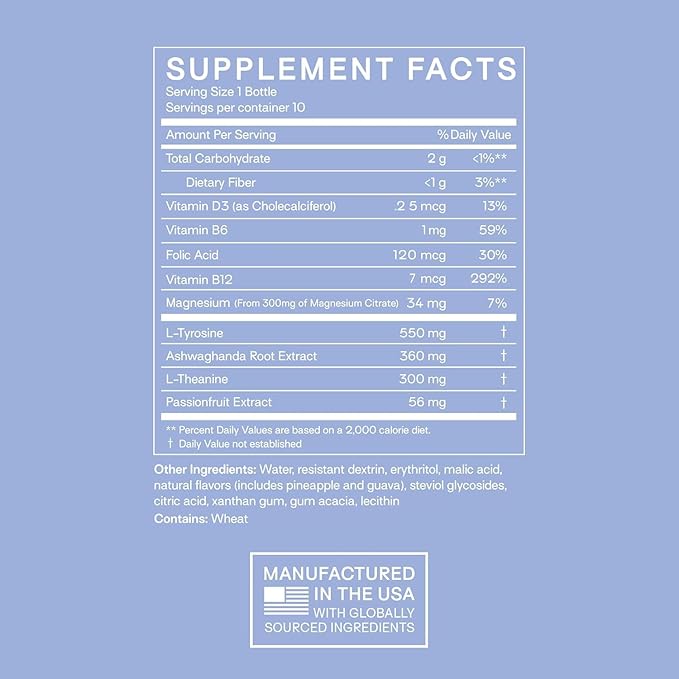 Happy Aging Cortisol Support for Women – Stress Relief &amp Mental Clarity with Ashwagandha L-Theanine L-Tyrosine Magnesium Sulfate Vitamin D3 &amp B6 Sugar-Free – 10 Ready-to-Drink Shots