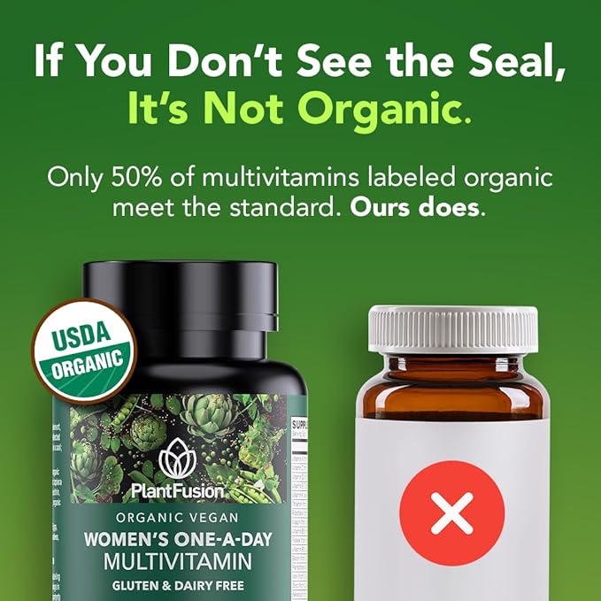 PlantFusion Organic Multivitamin for Women - One Daily Whole Food Blend Women's Multivitamin - Vegan Non-GMO Gluten Free &amp Dairy Free - 30 Tablets (1 Month Supply)