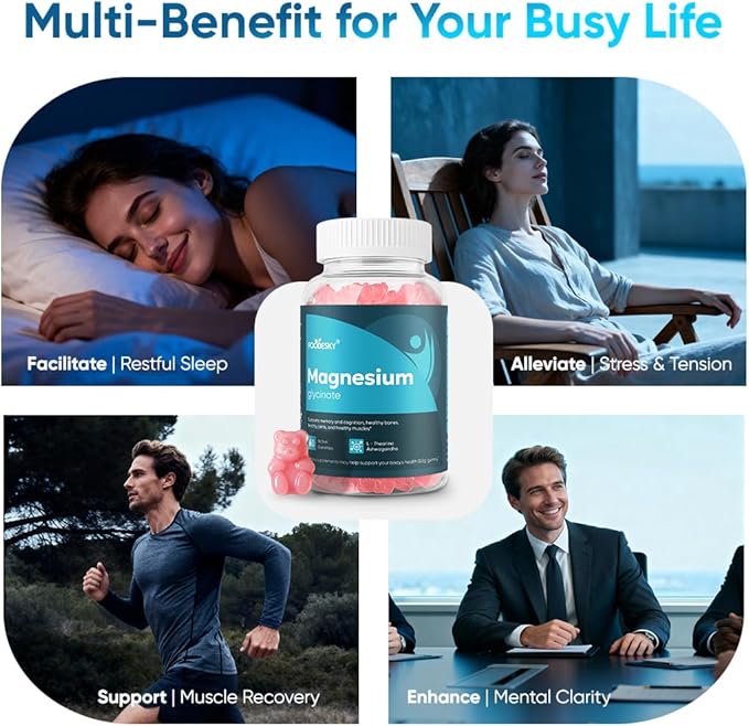 Magnesium Glycinate Gummies | 10 Forms of Magnesium + Vitamin D3 &amp Zinc | 60 Gummies | Supports Relaxation Focus (2PCS)