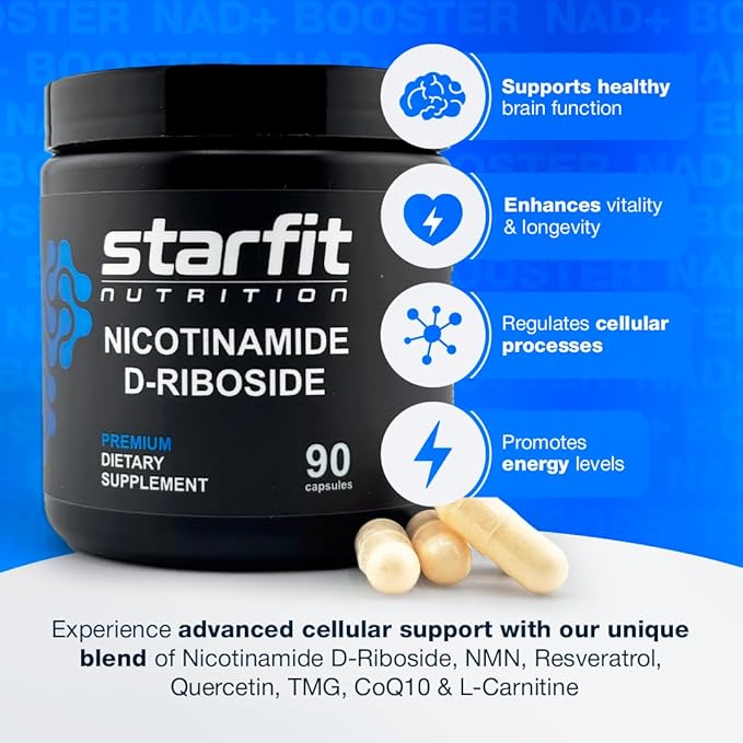 STARFIT - Nicotinamide D-Riboside Booster NAD+ Energy &amp Focus Supplement Anti-Aging Cellular Support 90 Capsules