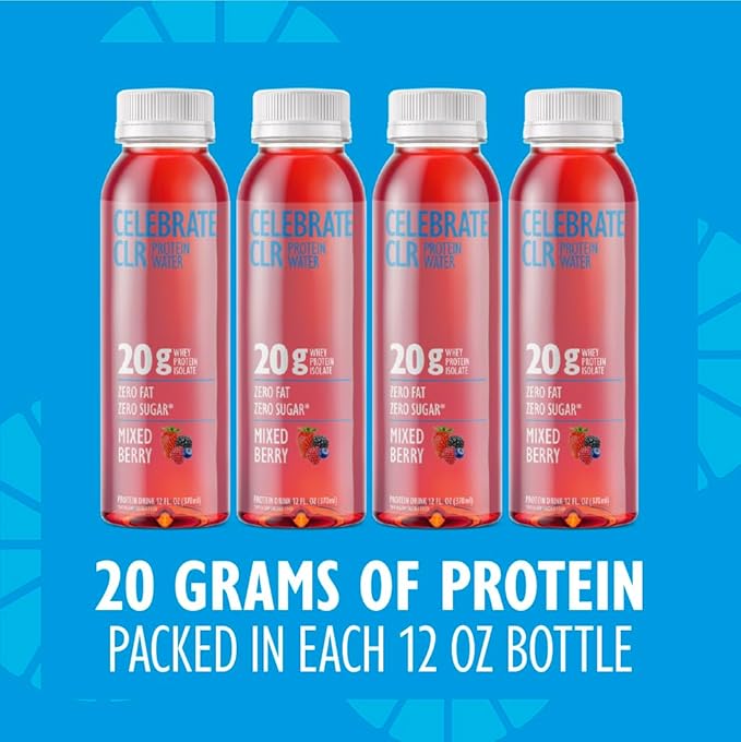 Celebrate Vitamins Celebrate CLR Whey Isolate Protein Water Mixed Berry - 20g Protein Ready to Drink - Gluten Free and Sugar Free - For Post Bariatric Surgery Patients 12 Pack
