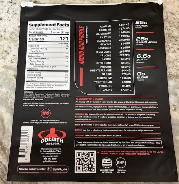 Goliath Labs 100% Whey Protein Powder Isolate/Blend | Fast-Absorbing Workout Supplements for Men and Women | 25g of Pure Protein and 5.5g of BCAAs | 5 lbs 68 Servings (5 LB Cookies n Cream)