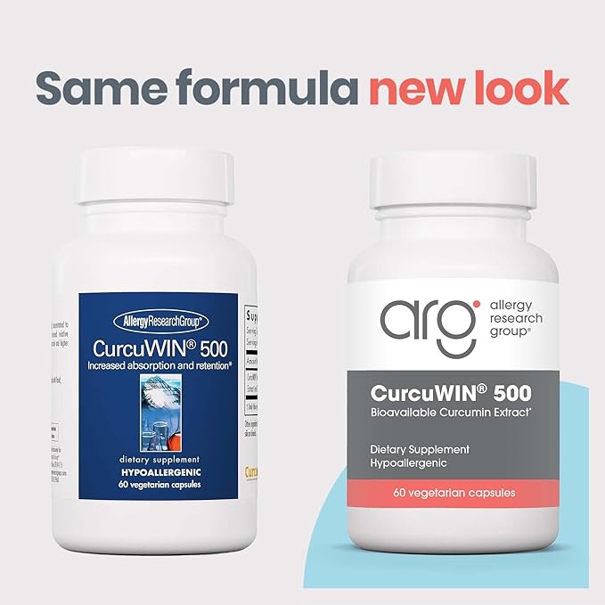 Allergy Research Group CurcuWIN 500 Supplement - Turmeric Extract Curcumin 500mg Turmeric Pills Curcuma Longa Pure Organic Bioavailable - 500mg Vegetarian Capsules 60 Count