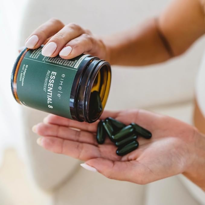 Essential 8 | Multivitamin for Energy &amp Immunity Support | 8 Essential Nutrients | Calcium Vitamin B12 Omega3 Zinc Iron Vitamin D &amp More | Non-GMO Vegan GF | 30 Servings (60 Softgel Cap