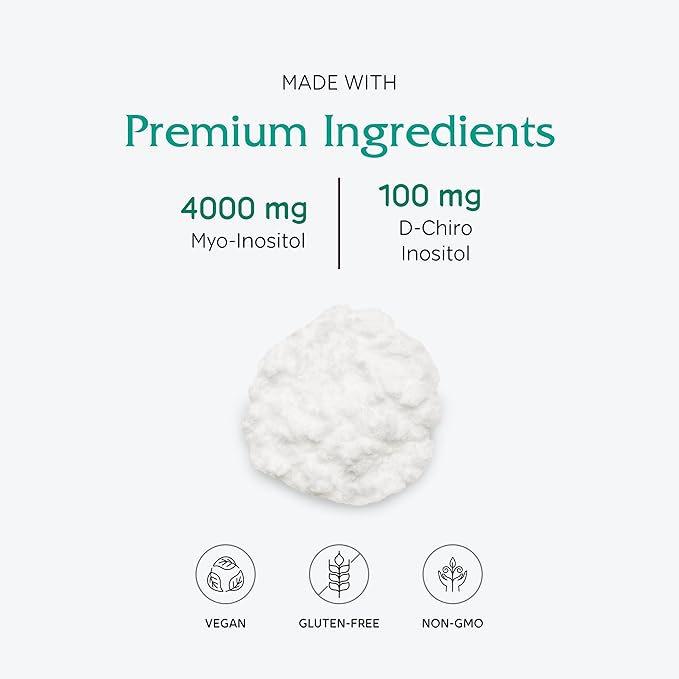 Vitanica Optinositol Dr Formulated Myo-Inositol &amp D-Chiro Inositol Powder 4100 mg 30 Day Supply Ovulation and Fertility Support Supplement for Women Gluten Free Non-GMO Vegan 4.4 Ounce