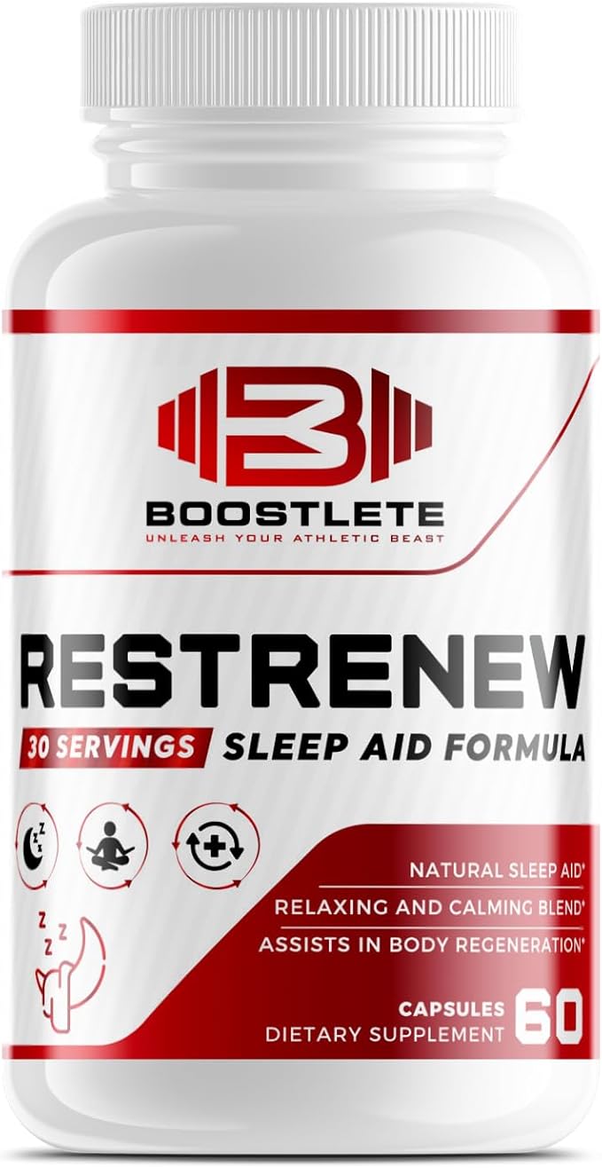 RestRenew Natural Sleep Aid - Supports Deep Sleep Relaxation Stress Relief and Mood Balance | Melatonin Chamomile L-Theanine &amp More | Non-Habit Forming Non-GMO | 60 Capsules