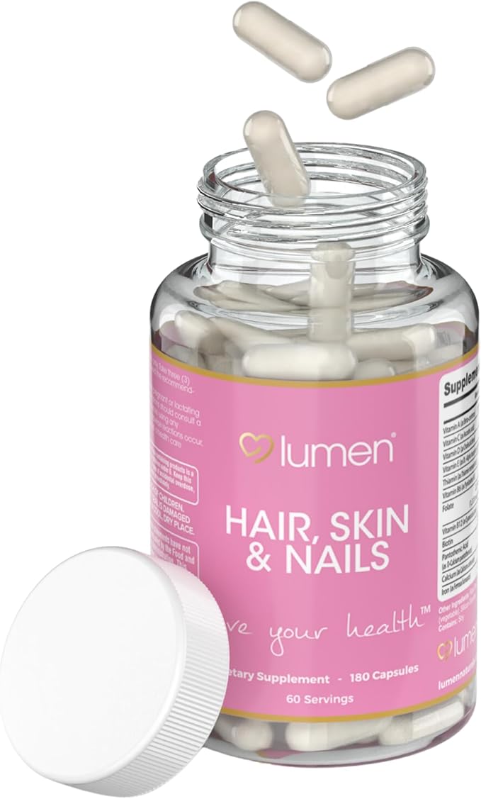 Lumen Naturals Hair Skin &amp Nails for Women – with Biotin Folate Vitamins B6 B12 A C D &amp E – 180 Capsules – 60 Servings – Non-GMO Gluten-Free Sugar Free