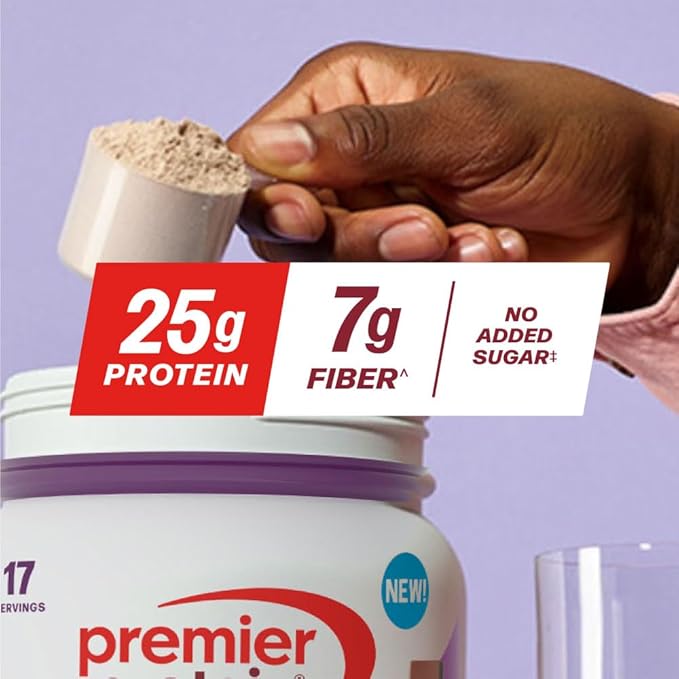 Premier Protein Powder Plus Fiber Chocolate 25g Protein 7g Fiber to Support Gut Health No Added Sugar (17 Servings)