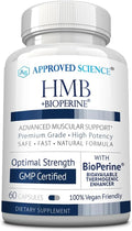 Approved Science HMB - 1500mg High Potency HMB Supplement with Calcium &amp BioPerine for Absorption - Muscle Health &amp Exercise Performance - 60 Vegan Capsules - 1 Month Supply