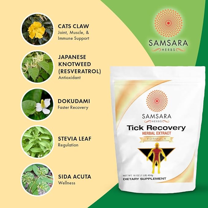 Samsara Herbs Tick Recovery Herbal Powder Formula (16oz/454g) - Japanese Knotweed Cat's Claw SIDA Acuta Houttuynia Cordata Stevia