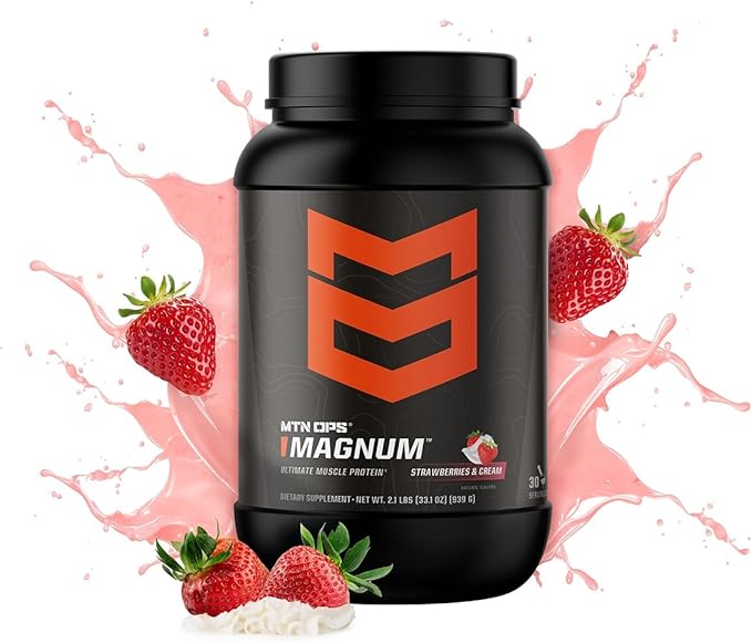 MTN OPS Magnum Strawberries &amp Cream Protein Powder 23g of Whey Isolate Protein &amp Milk Protein with BCAAs Zero Sugar &amp Gluten Free 30-Servings