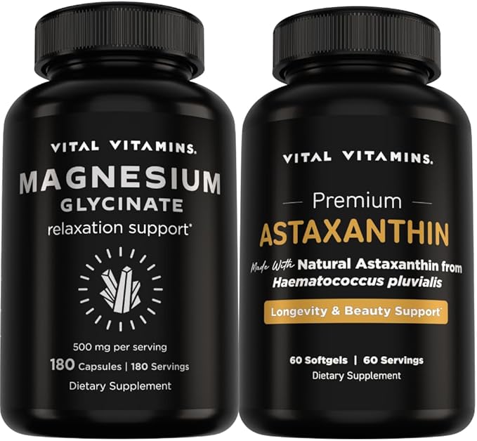 Vital Vitamins Magnesium Glycinate 180 ct + Astaxanthin 60 ct
