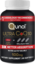 Qunol Ultra CoQ10 100mg 3X Better Absorption Patented Water and Fat Soluble Natural Supplement Form Coenzyme Q10 Antioxidant for Heart Health Packs Softgels 120 Count