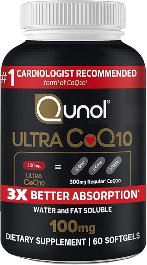 Qunol Ultra CoQ10 100mg 3X Better Absorption Patented Water and Fat Soluble Natural Supplement Form Coenzyme Q10 Antioxidant for Heart Health Packs Softgels 120 Count