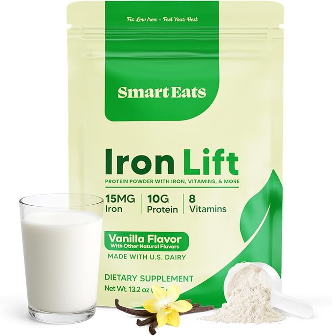 Smart Eats - Iron Powder | Highly Absorbed | Avoids Side Effects | Complete Nutrition: Protein Vitamins Fiber | Tasty Drinks &amp Shakes | Boost Hemoglobin Ferritin | Vanilla Flavor | 15 Scoops
