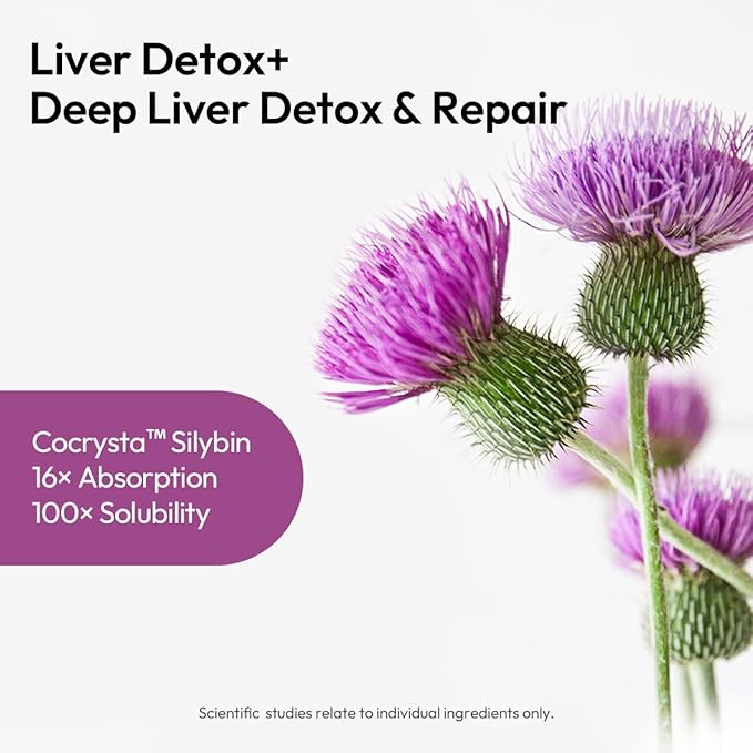 BIGVITA CoCrystal Liver Detox+ | 16x Absorption with Cocrysta™ Silybin | Glutathione Turmeric Selenium Milk Thistle | Detox &amp Repair Formula for Energy Daily Liver Health – 60 Capsules
