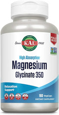 KAL Magnesium Glycinate Capsules Fully Chelated Magnesium Bisglycinate High Absorption Magnesium Supplement Healthy Bones Muscle Relaxation and Stress Support Non-GMO 160 count