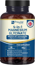 4-in-1 Magnesium Glycinate Added with KSM-66 Ashwagandha Turmeric and Vitamin B6 | 90 Vegan Capsules | 4001 mg per Serving | Easy to Swallow Capsule | GMO &amp Gluten Free | Premium Quality by Prow
