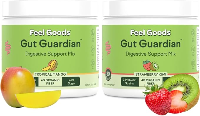 Feel Goods Gut Guardian Prebiotic Powder Bundle Sugar-Free Organic Fiber &amp Herbs for Bloat Gut &amp Digestive Health Support for Men &amp Women Non-GMO – Strawberry Kiwi &amp Tropical Mango