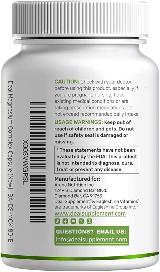 Magnesium Complex 500mg 240 Veggie Capsules – 10-in-1 Glycinate Citrate Malate Oxide &amp More – 100% Chelated for Easy Absorption – Essential Mineral Supplement – Non-GMO
