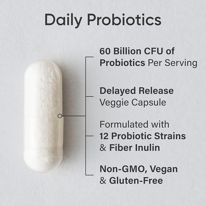 Sports Research Daily Probiotics with Prebiotics 60 Billion CFU - Vegan Capsules for Gut Health &amp Digestive Support Probiotics for Women &amp Men - Non-GMO Verified &amp Gluten Free - 30 Count