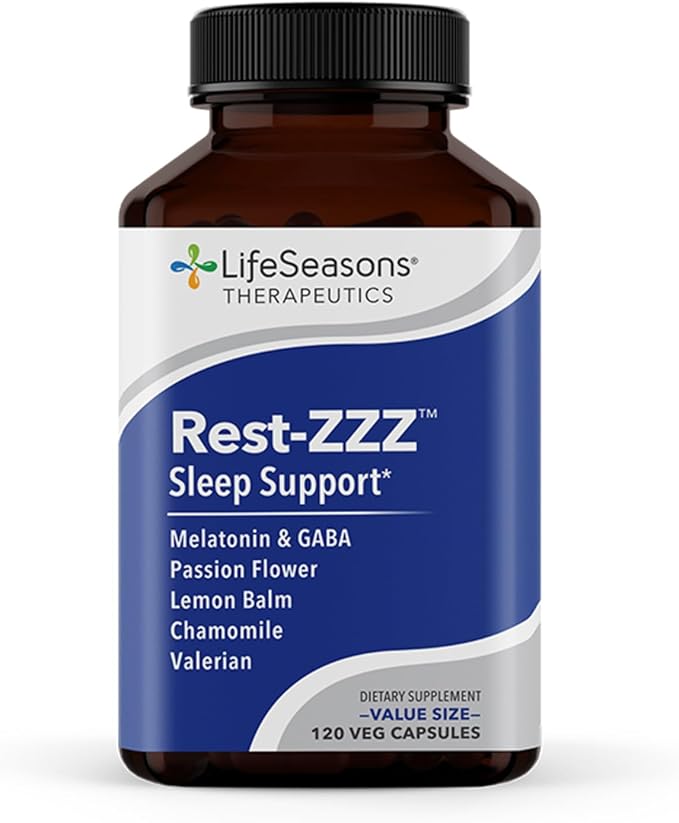LifeSeasons Rest-ZZZ - Natural Sleep Support Supplement - Fall Asleep &amp Stay Asleep - Calms Nervous System - Ease Muscle Tension &amp Restlessness - Low Dose Melatonin GABA &amp Chamomile - 120