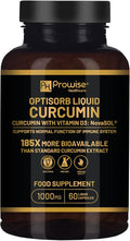 Optisorb Liquid Curcumin with Vitamin D - 60 Liqcaps | 185x Turmeric &amp Curcumin Bioavailability - Ultra Bioavailable | Liquid Capsules with 1000mg NovaSOL Daily Dosage - UK Manufactured