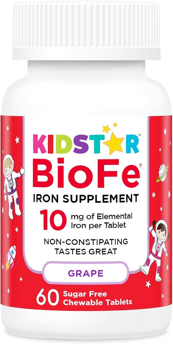 KidStar Nutrients BioFe Pure Iron Chewables Natural Grape Flavour 10 Mg Iron Per Tablet No Sugar 60 Chewable Tablets