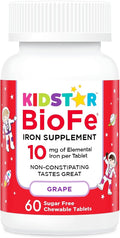 KidStar Nutrients BioFe Pure Iron Chewables Natural Grape Flavour 10 Mg Iron Per Tablet No Sugar 60 Chewable Tablets