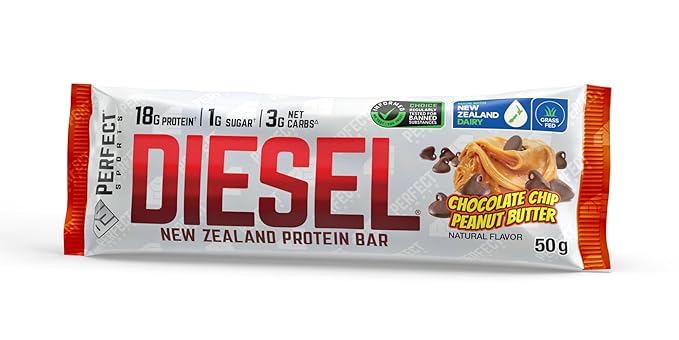PERFECT SPORTS Diesel New Zealand Whey Protein Bars | Stevia Sweetened No Artificial Flavors | Low Sugar 18g Protein | 12 Pack (Chocolate Peanut Butter)
