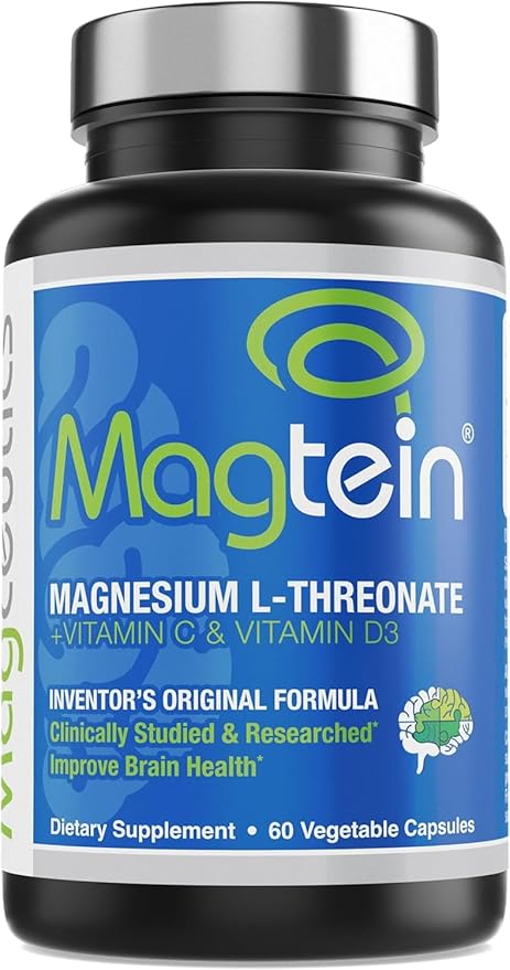 Magtein - Magnesium L-Threonate Supplement Memory Focus Sleep &amp Brain Health Formula for Men &amp Women Cognitive Support for Adults Clinically Researched - 60 Veg Capsules
