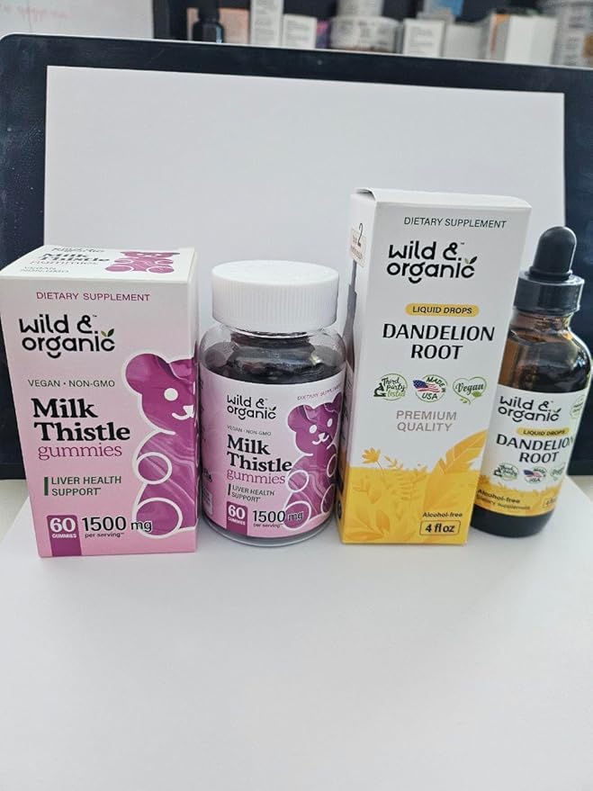 Wild &amp Organic Dandelion Root Tincture 4 fl oz &amp Milk Thistle Gummies 60 Count