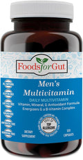 Foods For Gut Men's Multivitamin Formula | 120 Vegetarian Capsules | with Zinc Manganese &amp Calcium | Multivitamins D C A E &amp B-Vitamins | All-in-One Multimineral &amp Multivitamin