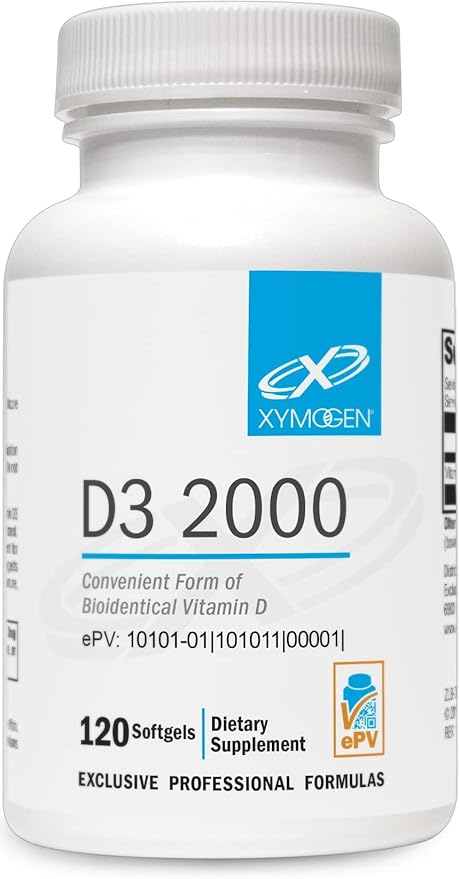 XYMOGEN D3 2000 - Bioavailable Vitamin D3 2000 IU (50 mcg) - High Potency Vitamin D Supplement to Support Immune Health Bone + Heart Health (120 Gelatin Softgels)