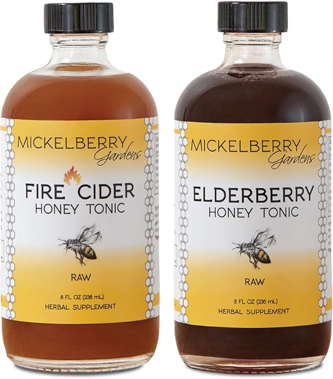 Mickelberry Gardens Fire Cider Honey Tonic 8oz + Elderberry Honey Tonic 8oz