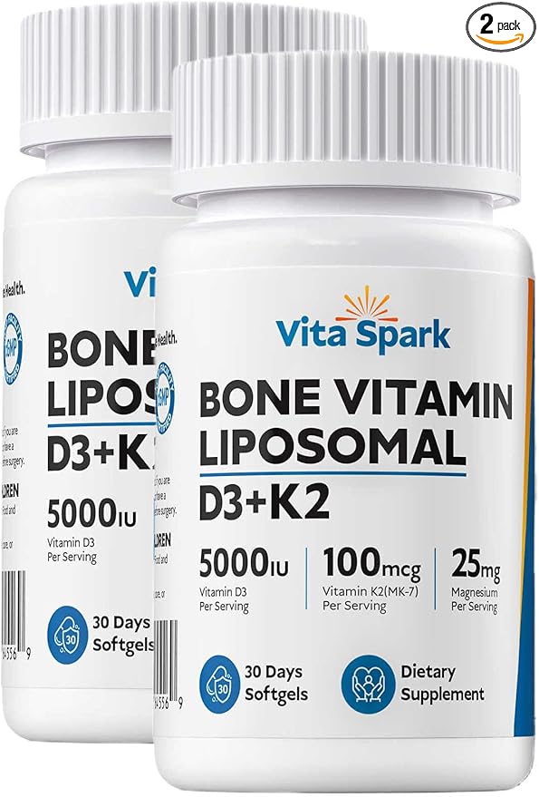 Vitamin D3 K2 - Liposomal Bone Vitamins Supplement 5000IU D3 100mcg K2 MK7 &amp Magnesium for Women and Men | Supports Bone Teeth Heart Immune and Vascular Health* 60 Days Mini Softgels