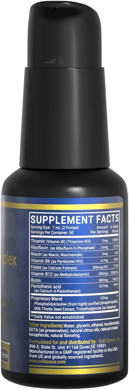 Super B-Complex Liquid Vitamins Liposomal Methyl Vitamin B Milk Thistle Folate B1 Thiamin B2 Riboflavin B3 B5 B6 Biotin B12 - Detox Immune Liver Energy Support 1.7 Fl Oz (3)